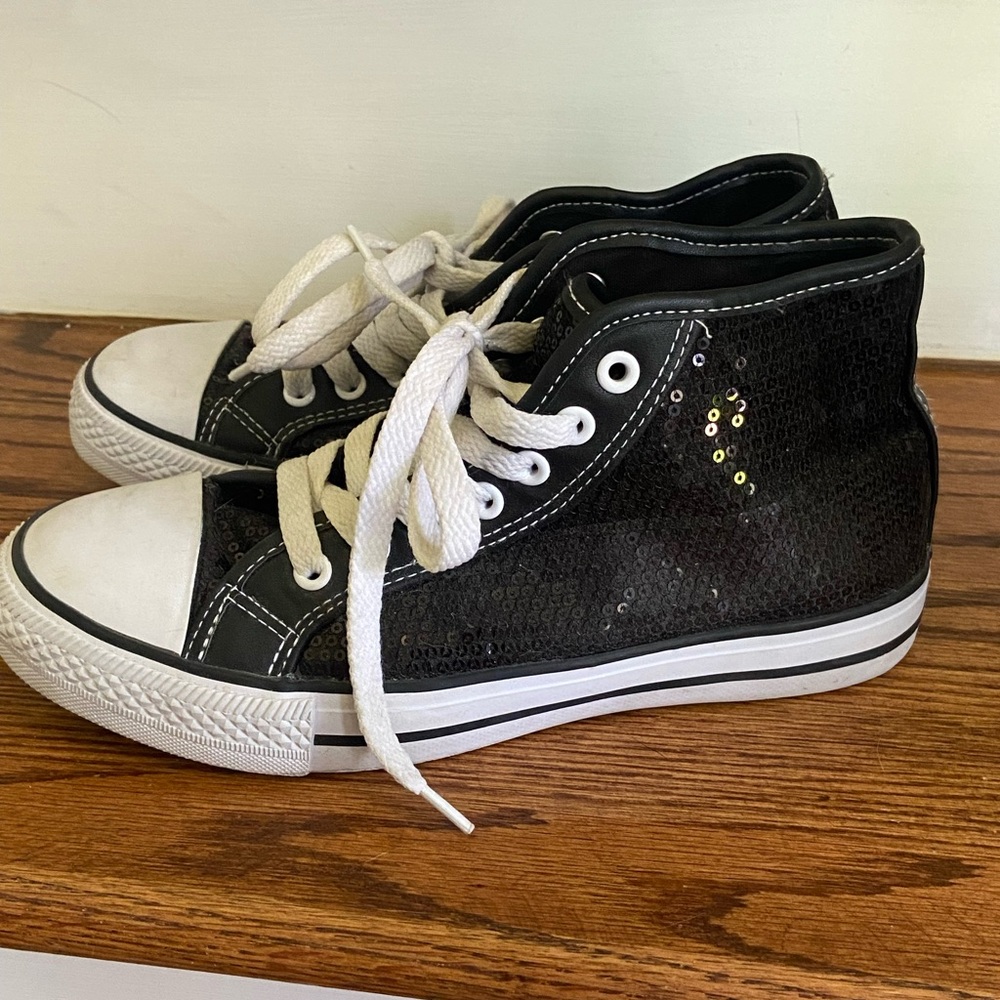 Black Sequin High-Top Sneakers